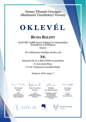Nemes Tihamér Alkalmazói Tanulmányi Verseny országos döntő